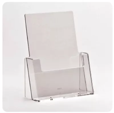 LEAFLET HOLDER A5 & DL (1/3rd A4) COUNTER STAND CLEAR PLASTIC MENUS & LEAFLETS • £3.95