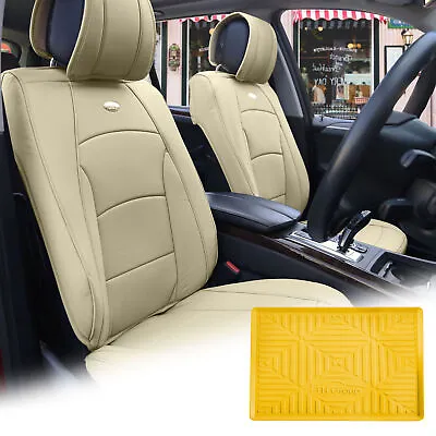 Leatherette Seat Cushion Covers Front Bucket Beige W/ Yellow Dash Mat For SUV • $136.99