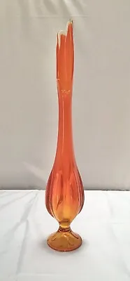 Viking Glass 18  Swung Vase Epic 6 Petal Thumbprint Pedestal Persimmon Glows • $109.96