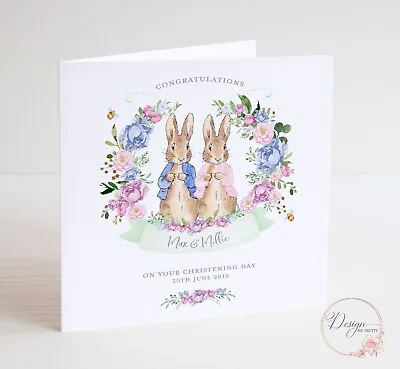 PERSONALISED PETER RABBIT Twins Christening Card - Boy And Girl • £3.20