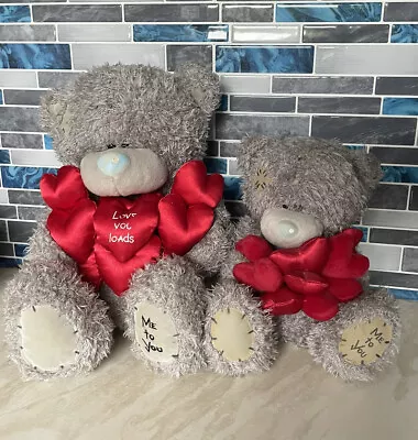 £1.99 • Buy 11” & 8” HIGH - 2 X ME TO YOU PLUSH BEARS HOLDING BUNDLE OF RED LOVE HEARTS