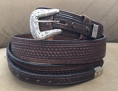 Vintage Rare Srour 3 Pc Ranger Belt Buckle Set & Vogt Sz 46 Western Leather Belt • $239
