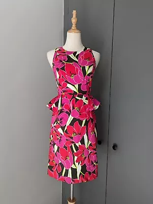 Kate Spade Rio De Janeiro Red Pink Floral Print Peplum Sheath Cocktail Dress 8 • $59