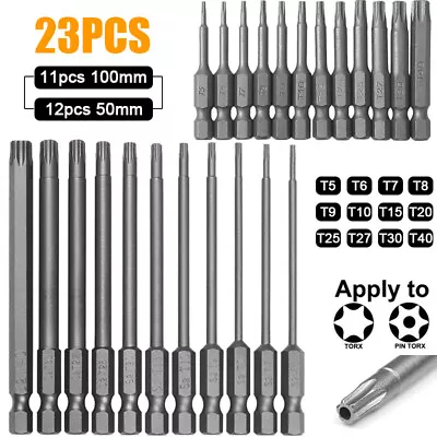 23pcs Long Torx Screwdriver Driver Bit Set 1/4  Hex Shank Security Magnetic Head • £9.98