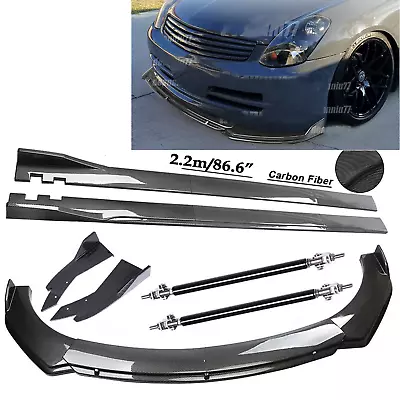 Carbon Fiber Front Bumper Lip Spoiler 86.6  Side Skirt Kit For Infiniti G35 G37 • $149.99