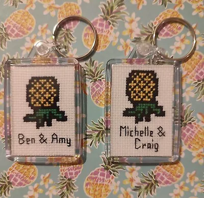 Handmade Cross Stitched Upside Down Pineapple Swingers Keyring Fun Gift Adults • £3