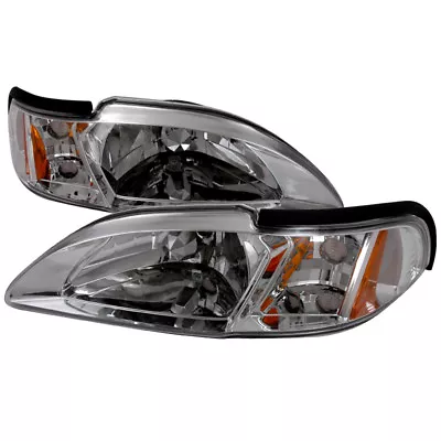 94-98 Ford Mustang Chrome Headlights W/Amber Reflector SVT Cobra Convertible GT  • $120