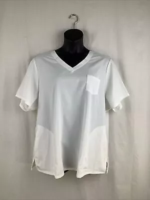 NWT NrG By Barco Womens 3XL Scrub Top 2 Slash Pocket Arcflex White V-neck • $16.90