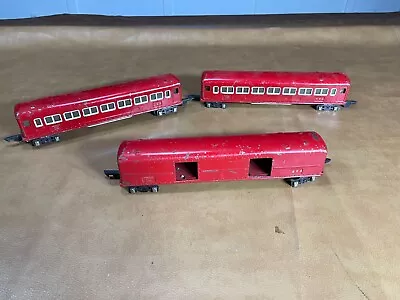 American Flyer Prewar O Gauge Red (1) 494 Baggage Car & (2) 495 Coach Cars • $32