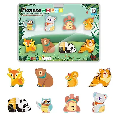 PicassoTiles 8pc Magnet Tile Building Blocks 8 Magnets Forest Animal Figures • $12.99