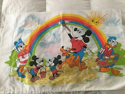 Walt Disney Productions Vintage Pillowcase Standard Mickey Donald Rainbow EUC  • $8.99