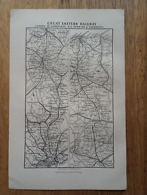 1885 Antique Map Of Great Eastern Railway London To Cambridge - A&C Black • £2.99