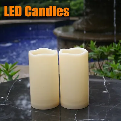 2 Pack Outdoor Indoor Flameless LED Battery Operated Pillar Candles With Timer • $9.99