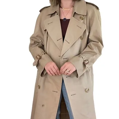 Vintage Mens Burberry Tan Khaki Beige Nova Check Long Trench Rain Coat 50 Short • $300