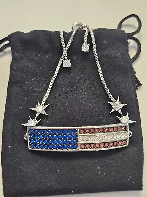 NIB Joan Boyce Red White Blue Crystal Silver Tone American Flag Bracelet • $24.95