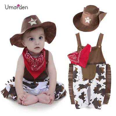 Baby Boys Infant Toddler Cowboy Western Sheriff Costume Fancy Dress Romper Set • £12.38