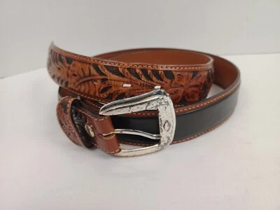 $28.99 • Buy Tony Lama 44 Black Brown Western Belt Silver Buckle