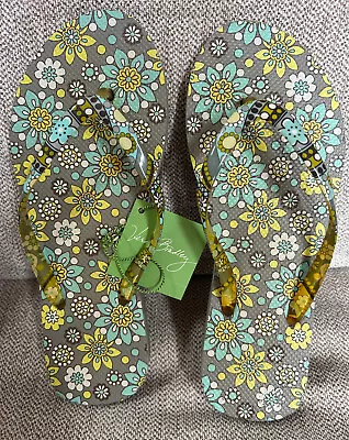 NWT VERA BRADLEY Flip Flops Sandals Lemon Parfait Print Shoes Size M (7/8) • $14.99