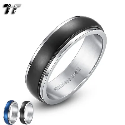 TT 6mm Brushed Black/Blue S.Steel Spin Ring Size 6-15 (R350SD/SF) NEW • $16.99