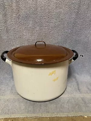 Vintage Enamelware White Cooking Pot With Lid Enamel  • $12