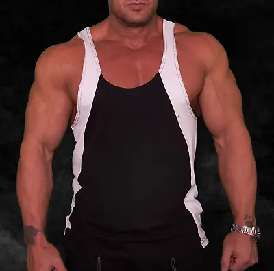 Mens Gym Vest Racerback Bodybuilding Muscle Stringer Tank Top Bodybuilding Vest • £8.50