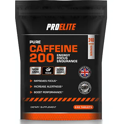 Caffeine 200mg - 240 Tablets - 100% Pure Pharmaceutical​ Grade Plus Energy Pills • £6.99
