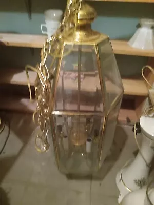  Large Vintage Brass Beveled Glass Chandelier Entry Way 36  Tall + Chain  • $400