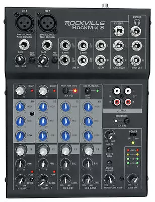 £77.73 • Buy Rockville ROCKMIX 8 Channel Mixer W USB Recording Interface+Compressor+Bluetooth