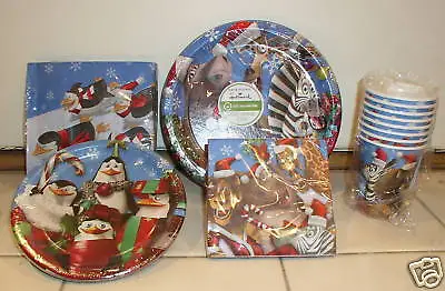 CHRISTMAS PENGUINS PARTY KIT Plates Napkins Cups Madagascar Holiday Hallmark NEW • $20.66