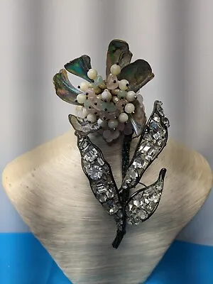 LAWRENCE VRBA 8  High Dome Mother Of PearlRhinestoneQuartzPearl Emerald Stem • $549