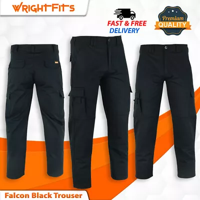 Men Cargo Work Trousers Falcon Black Heavy Duty & KneePad Pockets - WWFAC • £19.99