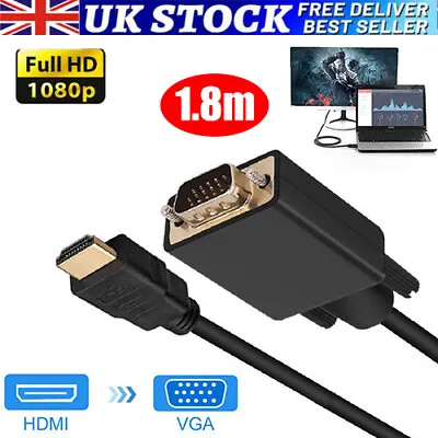 HDMI To VGA Cable HD-15 D-SUB Video Adapter Cord For PC Monitor Game HDTV 1.8M • £5.98
