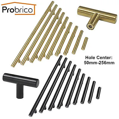 Probrico Stainless Steel Pulls T Bar Black&Gold Kitchen Cabinet Drawer Handles • £2.64