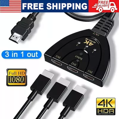 2FT 4K HDMI 2.0 Cable Auto Switch Switcher Splitter Adapter 3 In-1 Out Device  • $6.69