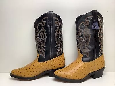 Nwt Vtg Mens Masterson Boot Co Ostrich Print Yellow Brown Boots Size 9 D No Box • $49.99