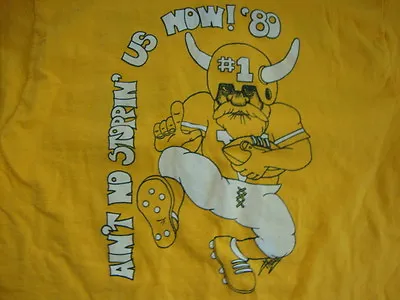 Vintage Year Of The Viking '1980 Football Athletic Yellow T Shirt Adult Size XS • $20.95