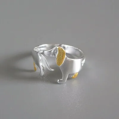 Gold Plated Sterling Silver Dachshund Dog Wrap Ring Adjustable Chic Cute Unique • $22