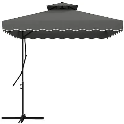Outsunny 2.5m Square Cantilever Garden Parasol Umbrella With Cross Base Grey • £79.99