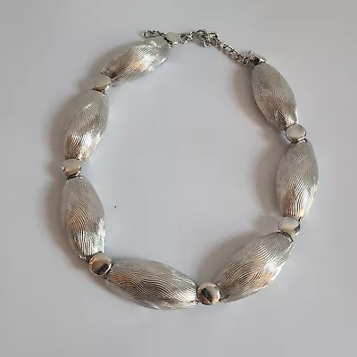 Modernist Geometric Brush Silver Tone Choker Short Necklace Big Retro 1980s 90s • $14.85