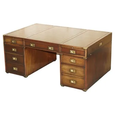 Harrods Kennedy Double Sided Two Person Military Campaign Twin Pedestal Desk • $4911.23