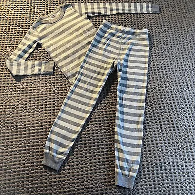 Hanna Andersson Gray White Striped PJ Set Size 140 US  10 Unisex EUC • $14.99