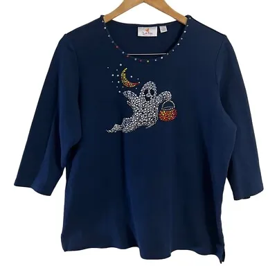 Quacker Factory Halloween Top Large Rhinestones Ghost Moon Bling Embellished • $24.90