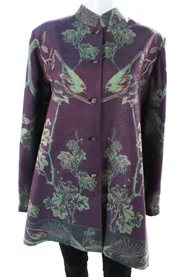 Jennifer T Womens Birds Floral Jacquard Jacket Purple Green Cashmere Silk IT 46 • $299.99