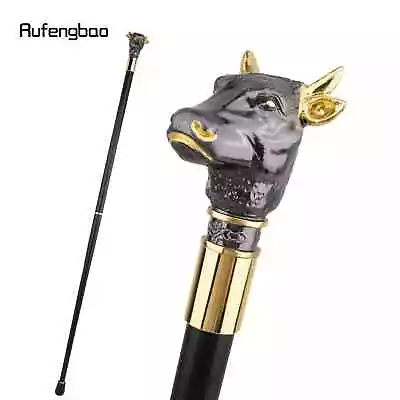 Black Golden Bull Cattle Bullfight Walking Cane Crosier Knob Walking Stick 93cm • $42