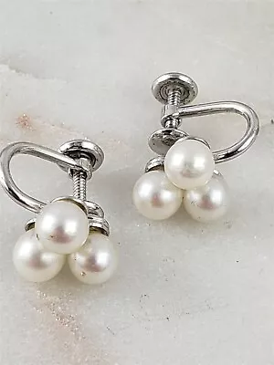 Van Dell Vintage Sterling Silver 5mm Faux Pearl Screw On Earrings - 3.4 Grams • $18