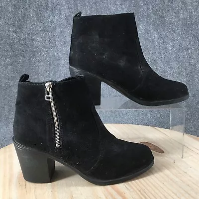 H&M Boots Womens 40 Side Zip Heels Ankle Booties Black Fabric Closed Toe Casual • $19.79