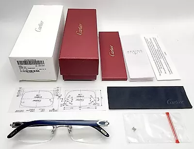 NEW! Cartier Blue Wood Silver Glasses CT00520 • $2200