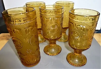 $36 • Buy 4 Brockway Amber Glass Goblets + 1 Ice Tea Glass Tiara / American Concord 5 Pcs.