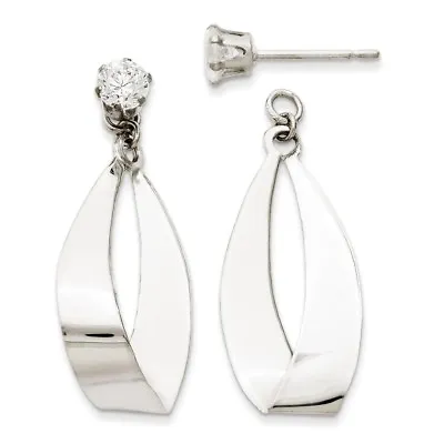 $164.85 • Buy Real 14kt White Gold Polished Oval Dangle With CZ Stud Earring Jackets