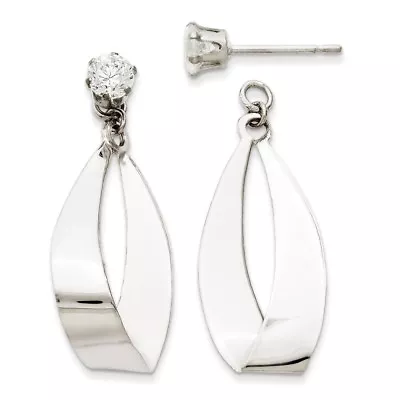 $164.85 • Buy Real 14kt White Gold Polished Oval Dangle With CZ Stud Earring Jackets